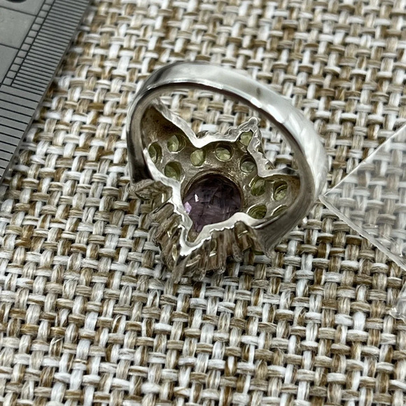 Vintage SETA Sterling Silver Amethyst & Peridot Cluster Ring Size 5 - Picture 14 of 16